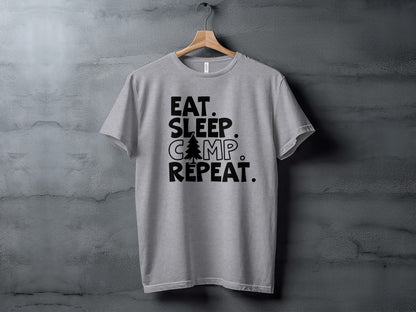 Eat Sleep Camp Repeat With Pine Tree Graphic T-Shirt T-Shirt - Outdoor & Adventure Collection - Mile Marker 16 Gear by Cloud 16 Clothing Co.