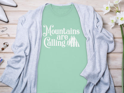 Mountains Are Calling Design on Mint Green Shirt