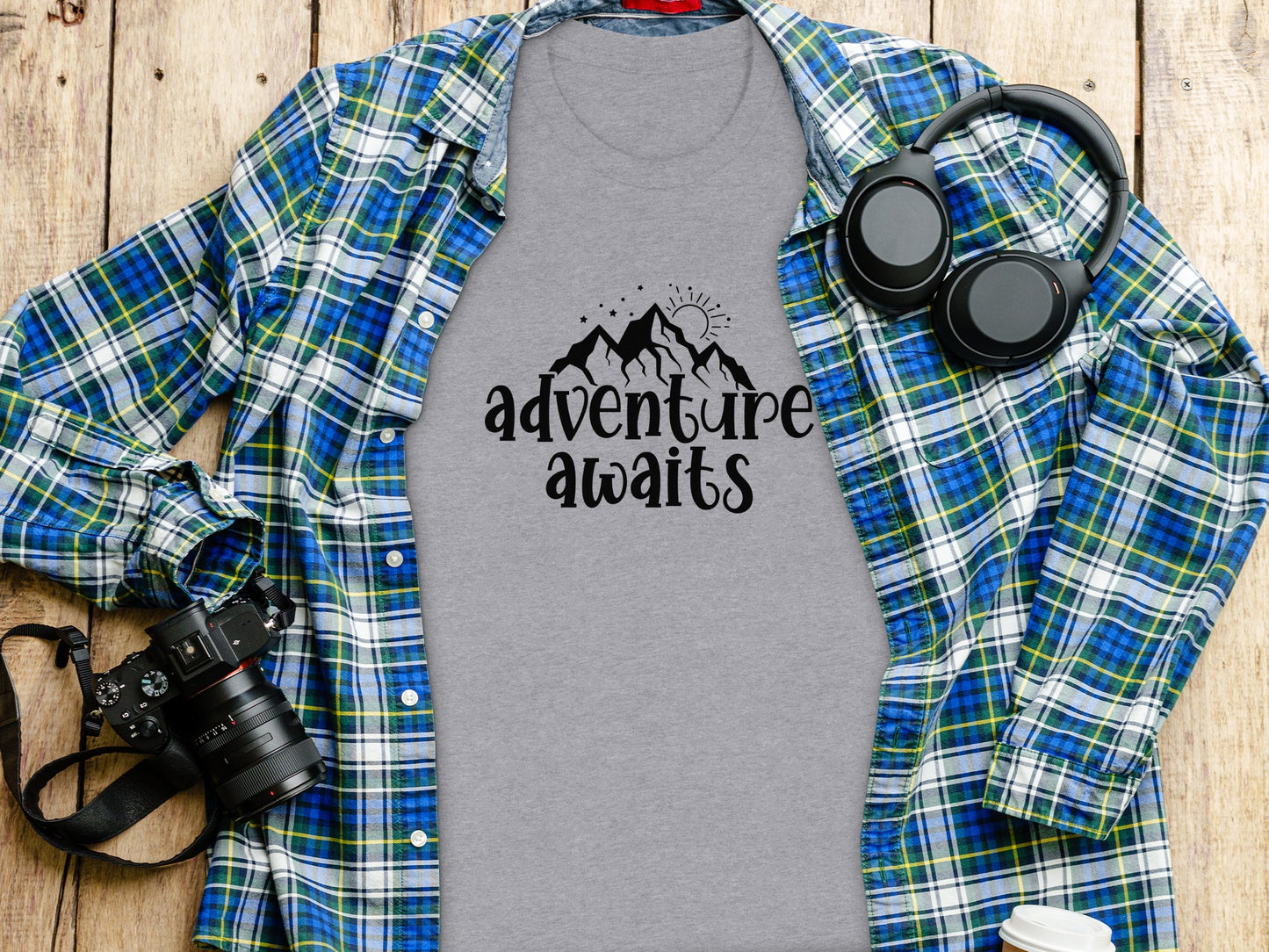 Adventure Awaits With Mountain and Stars Graphic T-Shirt T-Shirt - Outdoor & Adventure Collection - Mile Marker 16 Gear by Cloud 16 Clothing Co.