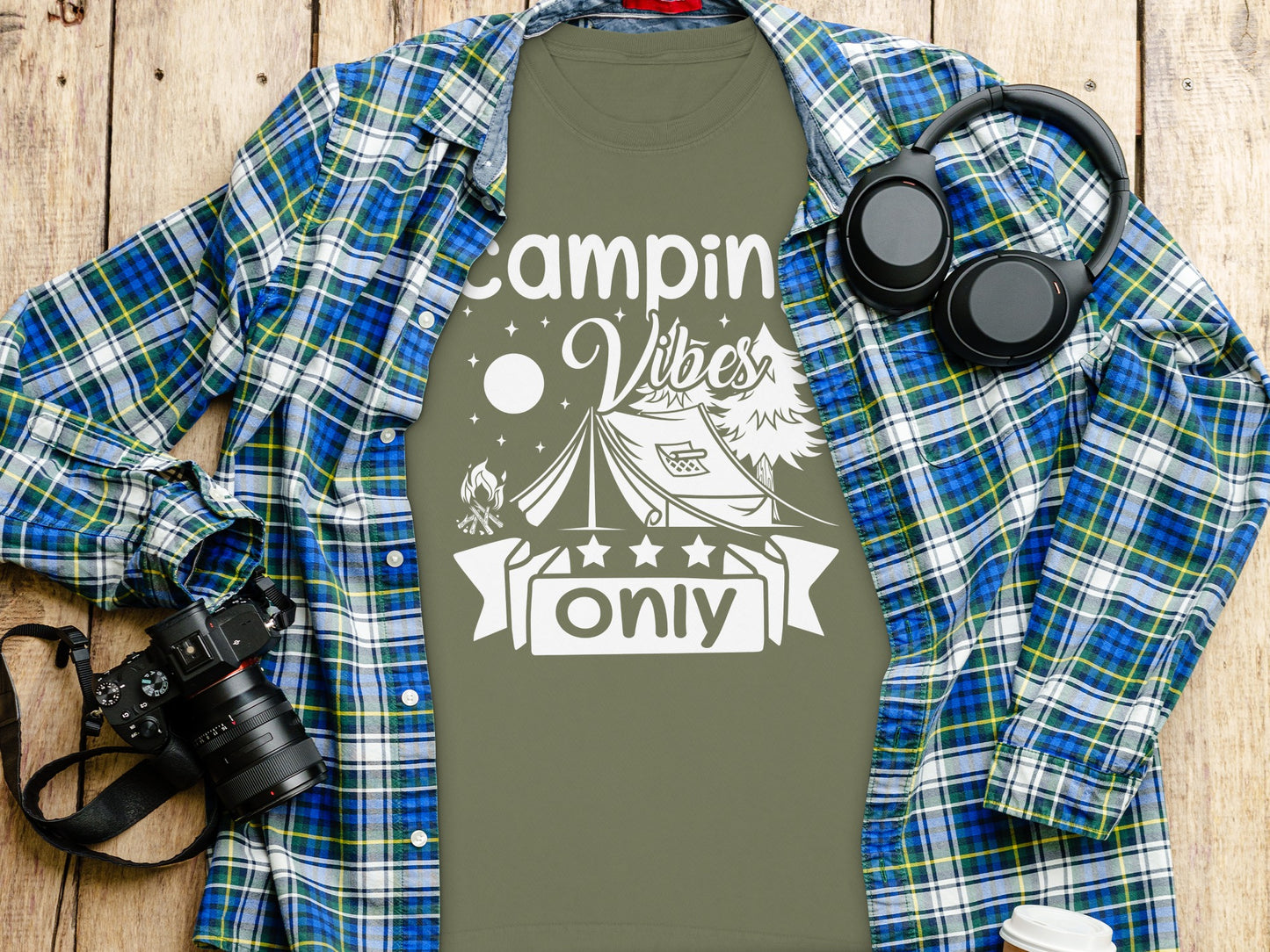 Camping Vibes Stars Only With Tent Graphic Long Sleeve T-Shirt Long Sleeve Tee - Outdoor & Adventure Collection - Mile Marker 16 Gear by Cloud 16 Clothing Co.
