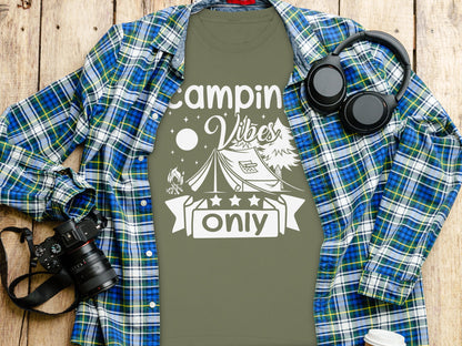Camping Vibes Stars Only With Tent Graphic Long Sleeve T-Shirt Long Sleeve Tee - Outdoor & Adventure Collection - Mile Marker 16 Gear by Cloud 16 Clothing Co.