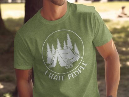 I Hate People Camping Tent Trees Graphic Illustration T-Shirt T-Shirt - Outdoor & Adventure Collection - Mile Marker 16 Gear by Cloud 16 Clothing Co.