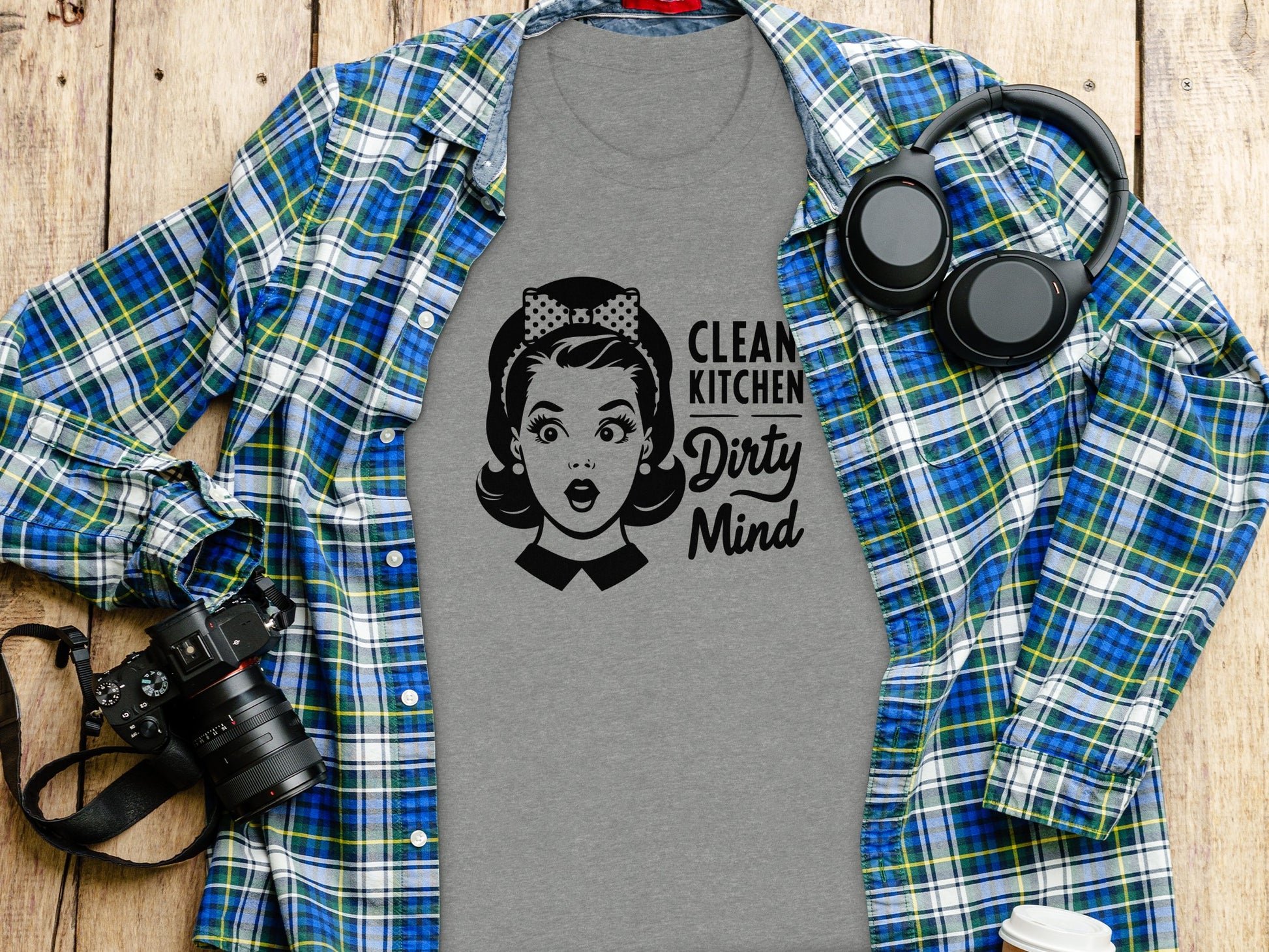 Clean Kitchen Dirty Mind Funny Graphic Tee Shirt