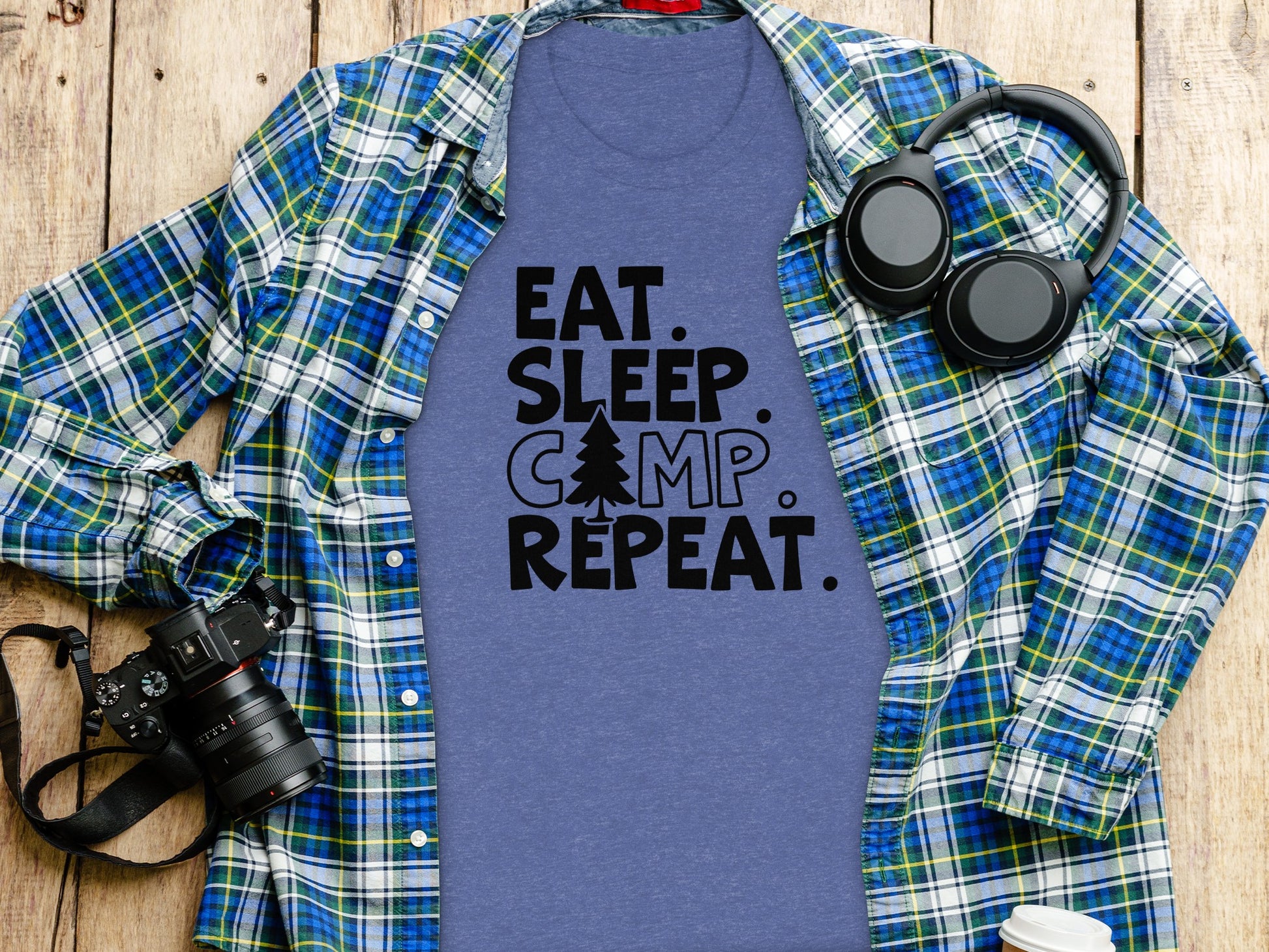 Eat Sleep Camp Repeat With Pine Tree Graphic T-Shirt T-Shirt - Outdoor & Adventure Collection - Mile Marker 16 Gear by Cloud 16 Clothing Co.