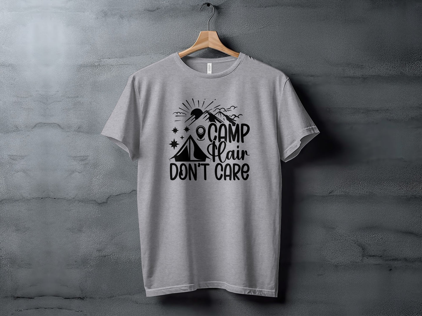 Camp Hair Dont Care with Mountain Scene Graphic T-Shirt T-Shirt - Outdoor & Adventure Collection - Mile Marker 16 Gear by Cloud 16 Clothing Co.