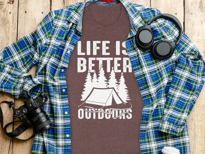 Life Is Better Outdoors Camping Tent Graphic Novelty T-Shirt T-Shirt - Outdoor & Adventure Collection - Mile Marker 16 Gear by Cloud 16 Clothing Co.
