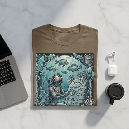 T-shirt with scuba diver and underwater scene, "odd equations" text.