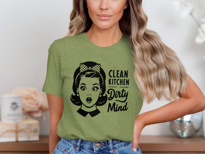 Clean Kitchen Dirty Mind Funny Graphic Tee Shirt