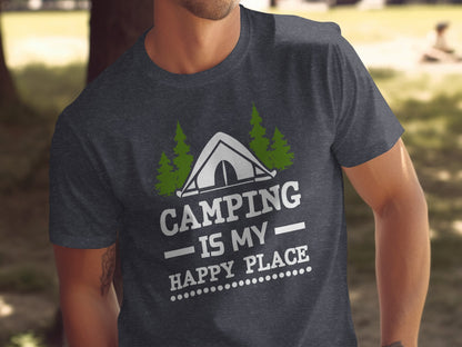 Camping Is My Happy Place Tent And Trees Graphic T-Shirt T-Shirt - Outdoor & Adventure Collection - Mile Marker 16 Gear by Cloud 16 Clothing Co.