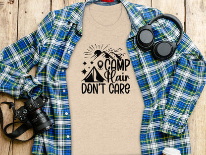 Camp Hair Dont Care with Mountain Scene Graphic T-Shirt T-Shirt - Outdoor & Adventure Collection - Mile Marker 16 Gear by Cloud 16 Clothing Co.