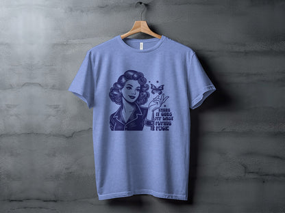 Edgy Blue T-Shirt with Retro Graphic Print Shirt
