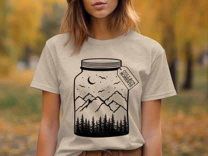 Collect Moments Jar with Mountains Scene Design T-Shirt T-Shirt - Outdoor & Adventure Collection - Mile Marker 16 Gear by Cloud 16 Clothing Co.