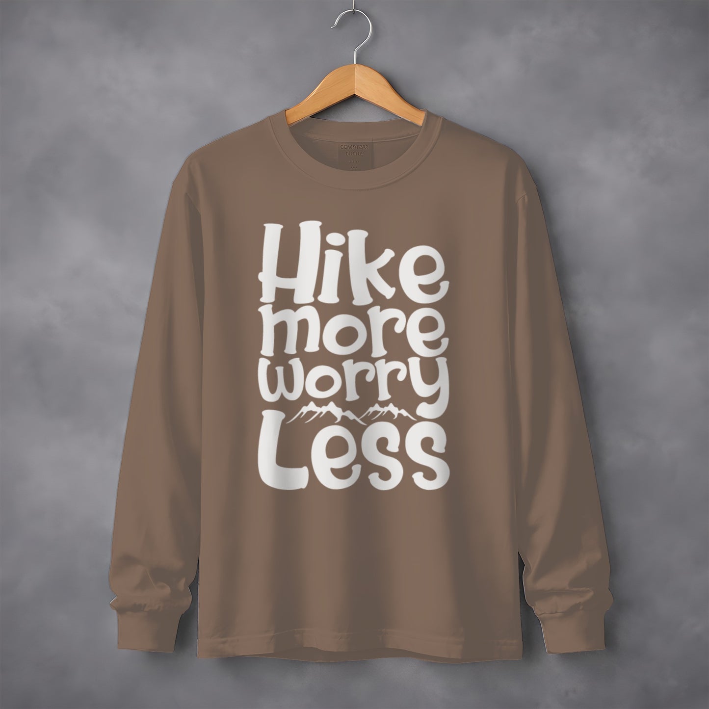 Hike More Worry Less With Mountain Graphic Long Sleeve T-Shirt Long Sleeve Tee - Outdoor & Adventure Collection - Mile Marker 16 Gear by Cloud 16 Clothing Co.