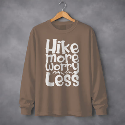 Hike More Worry Less With Mountain Graphic Long Sleeve T-Shirt Long Sleeve Tee - Outdoor & Adventure Collection - Mile Marker 16 Gear by Cloud 16 Clothing Co.