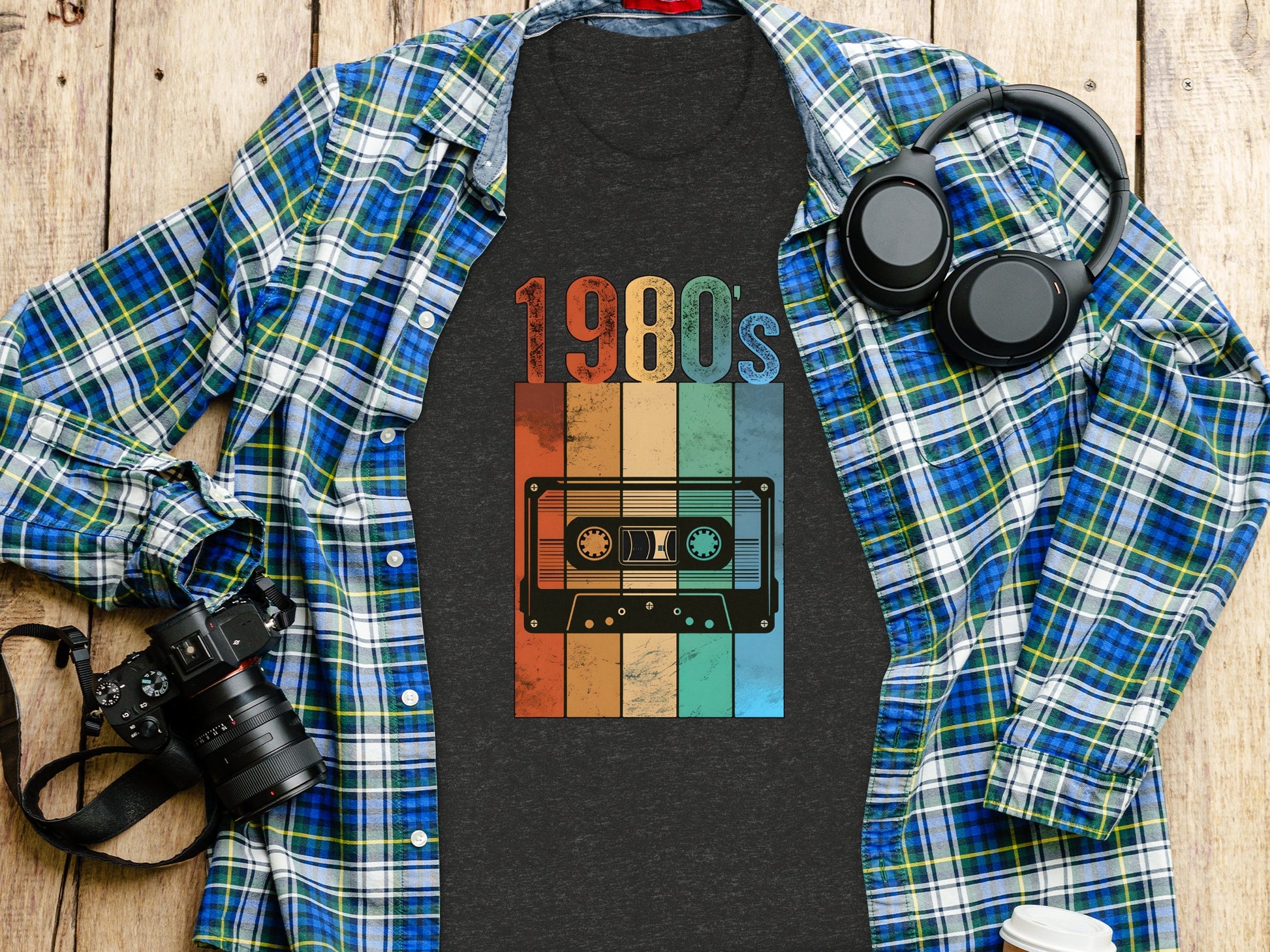 Retro 1980s Cassette Graphic Shirt for Nostalgic Style