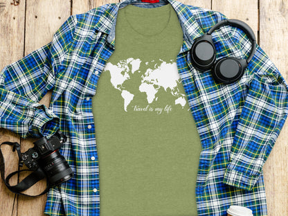 World Map Travel is My Life Graphic Design T-Shirt T-Shirt - Outdoor & Adventure Collection - Mile Marker 16 Gear by Cloud 16 Clothing Co.