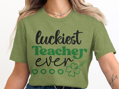 Luckiest Teacher Ever Shamrock Graphic T-Shirt