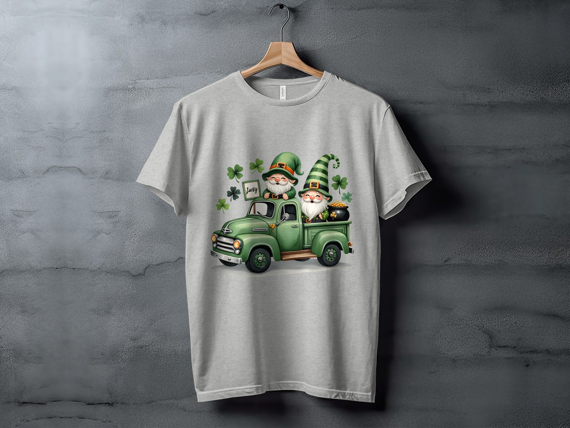 Lucky Leprechaun Gnomes in Green Truck T-Shirt