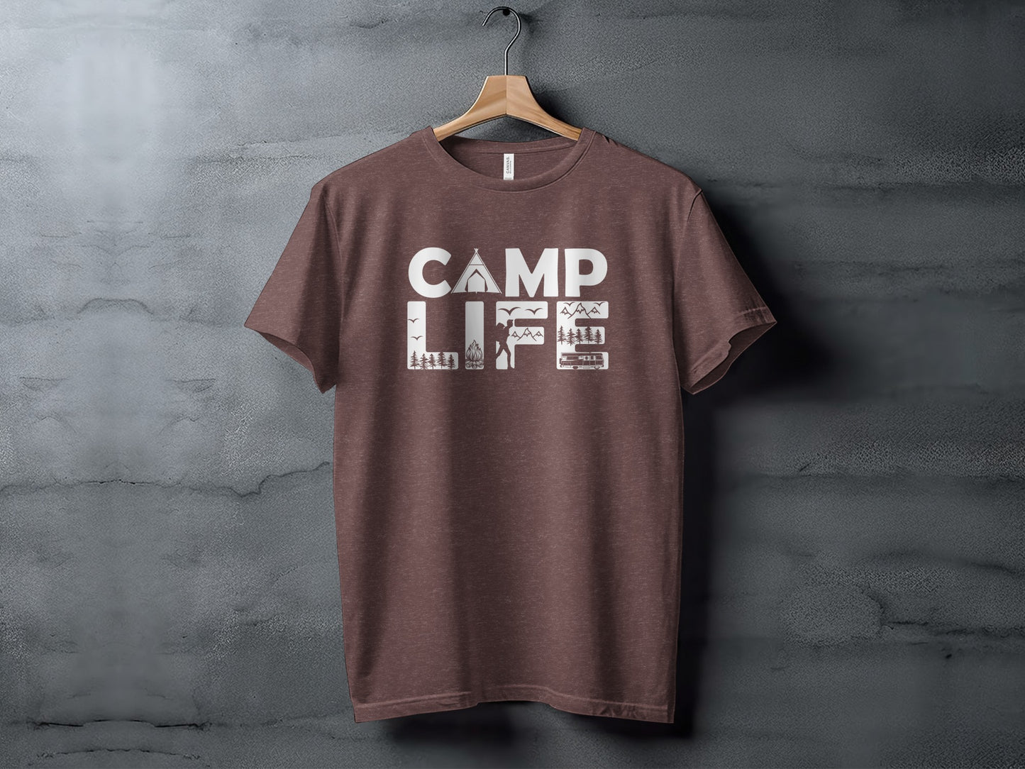 Camp Life Illustration with Tent and Fire Design T-Shirt T-Shirt - Outdoor & Adventure Collection - Mile Marker 16 Gear by Cloud 16 Clothing Co.
