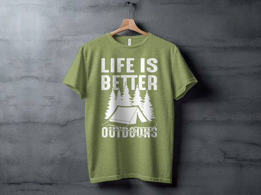 Life Is Better Outdoors Camping Tent Graphic Novelty T-Shirt T-Shirt - Outdoor & Adventure Collection - Mile Marker 16 Gear by Cloud 16 Clothing Co.