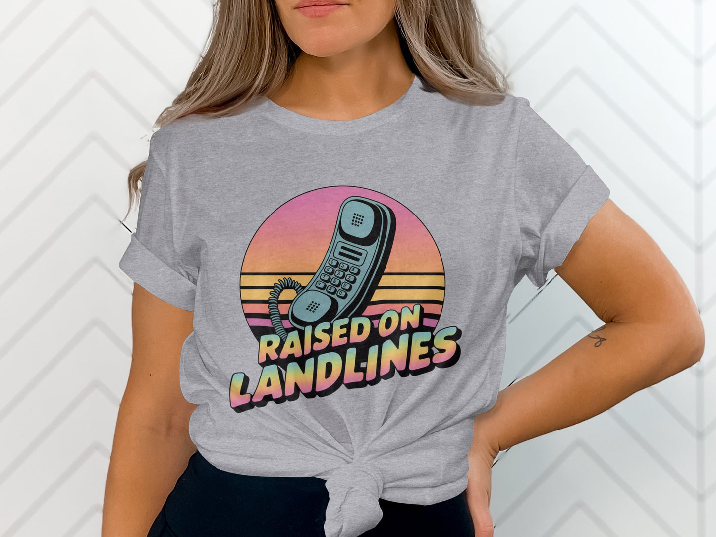 Raised On Landlines Retro Style Graphic T-shirt