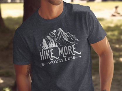 Hike More Worry Less Mountains Graphic Image T-Shirt T-Shirt - Outdoor & Adventure Collection - Mile Marker 16 Gear by Cloud 16 Clothing Co.