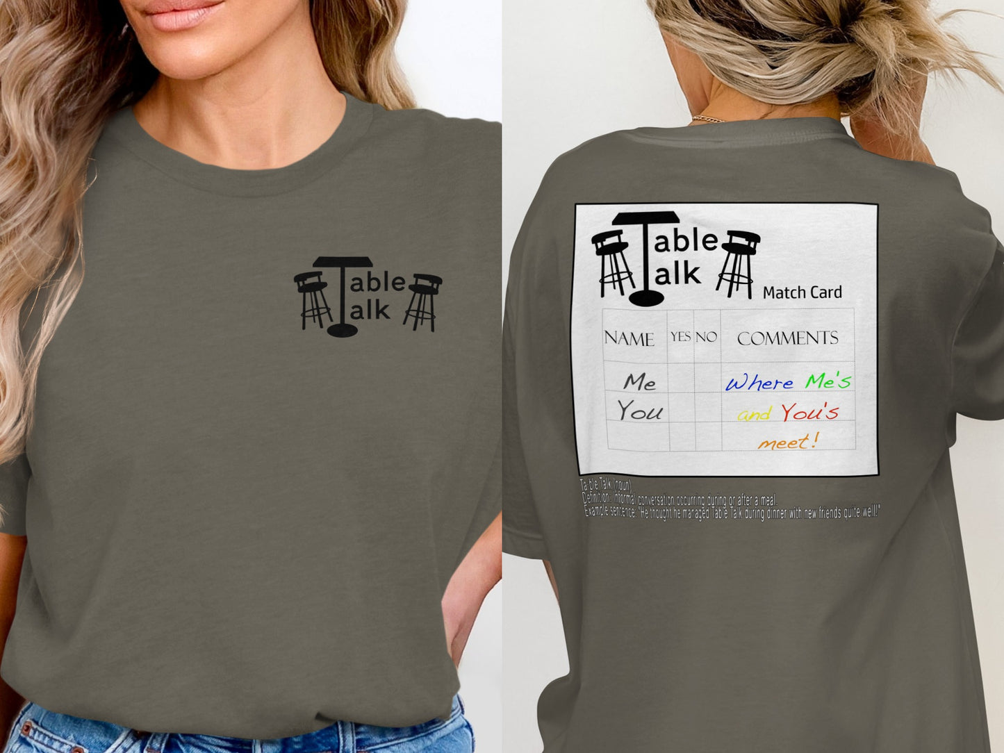 Table Talk Match Card Graphic T-Shirt Casual Wear