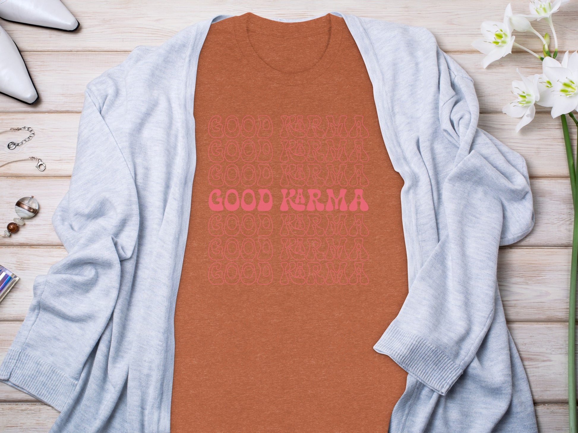 Good Karma Motivational Graphic Tee Shirt for Everyday Wear