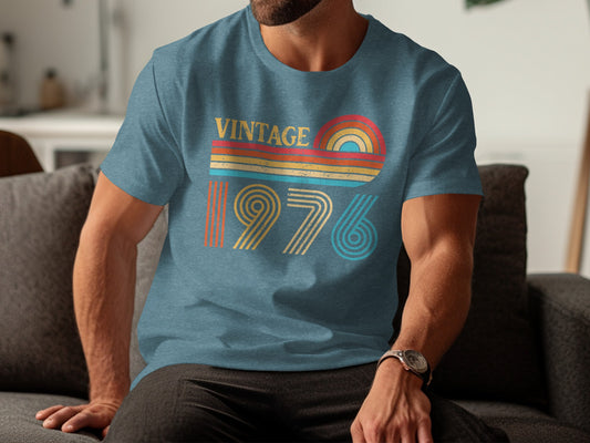Vintage 1976 Retro Rainbow Graphic Tee Shirt
