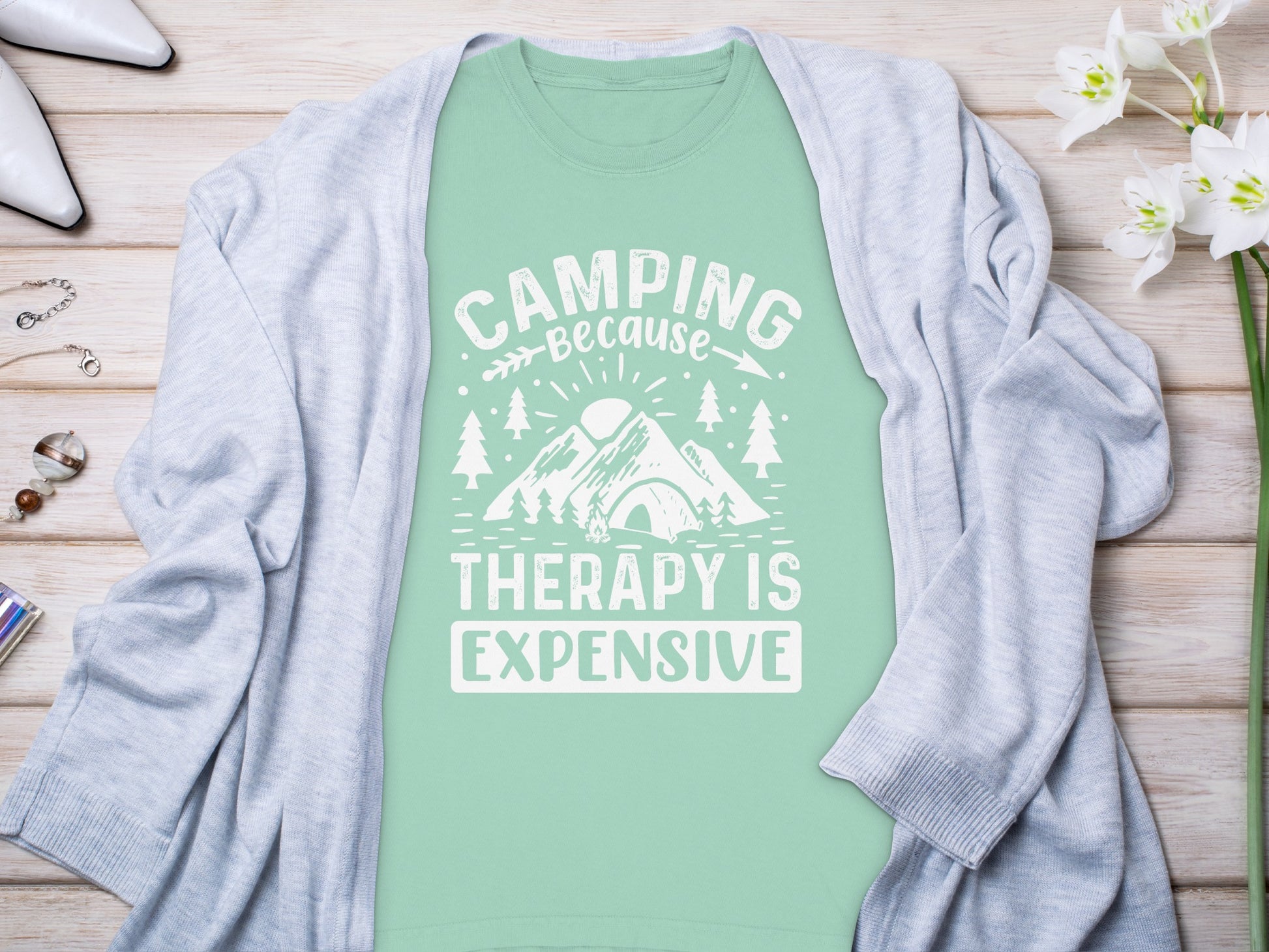 Camping Because Therapy is Expensive Outdoor Long Sleeve T-Shirt Long Sleeve Tee - Outdoor & Adventure Collection - Mile Marker 16 Gear by Cloud 16 Clothing Co.