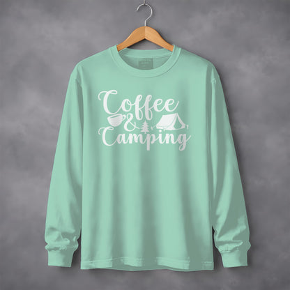 Coffee and Camping Adventure Design Long Sleeve T-Shirt Long Sleeve Tee - Outdoor & Adventure Collection - Mile Marker 16 Gear by Cloud 16 Clothing Co.