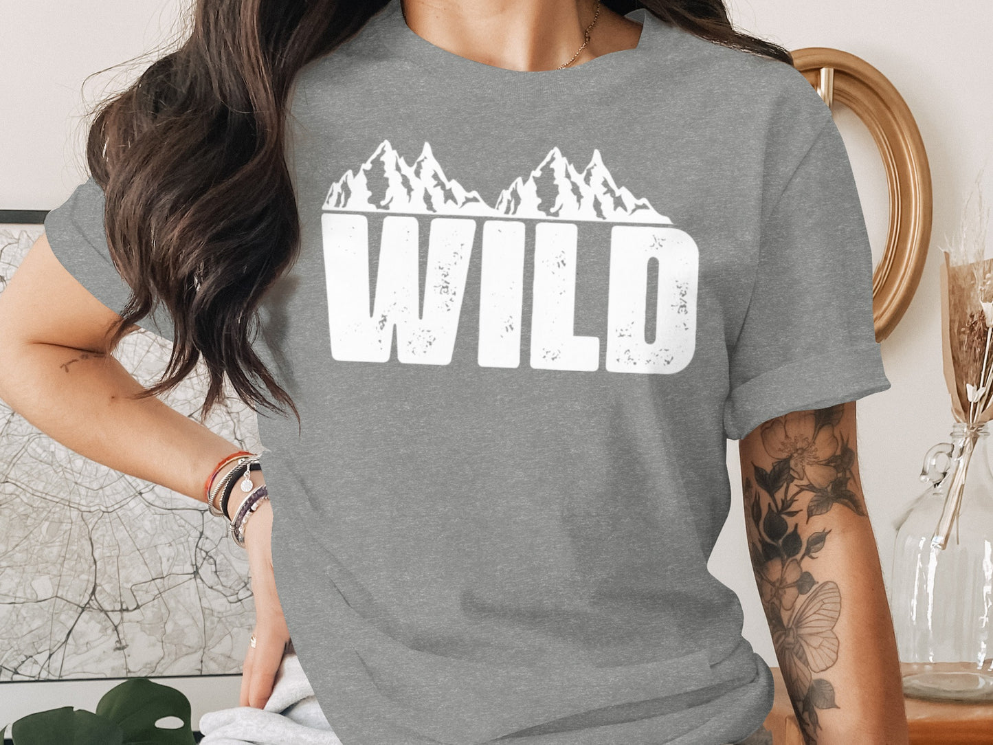 White Wild Text with Mountains Graphic Design T-Shirt T-Shirt - Outdoor & Adventure Collection - Mile Marker 16 Gear by Cloud 16 Clothing Co.