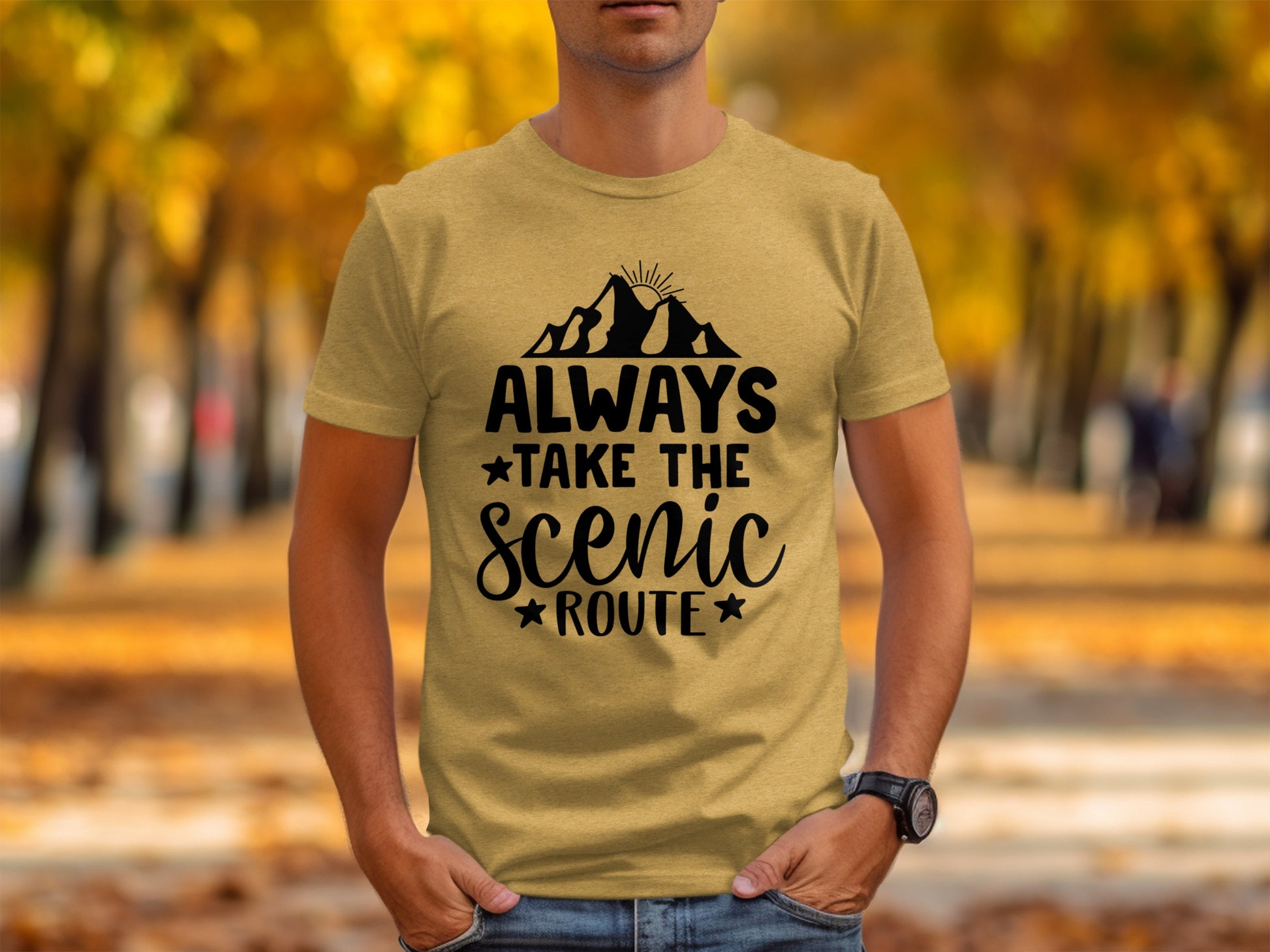 Always Take The Scenic Route With Mountains T-Shirt T-Shirt - Outdoor & Adventure Collection - Mile Marker 16 Gear by Cloud 16 Clothing Co.