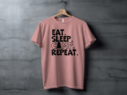 Eat Sleep Camp Repeat With Pine Tree Graphic T-Shirt T-Shirt - Outdoor & Adventure Collection - Mile Marker 16 Gear by Cloud 16 Clothing Co.
