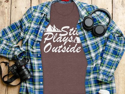 Still Plays Outside With Mountain Tent Graphic T-Shirt T-Shirt - Outdoor & Adventure Collection - Mile Marker 16 Gear by Cloud 16 Clothing Co.