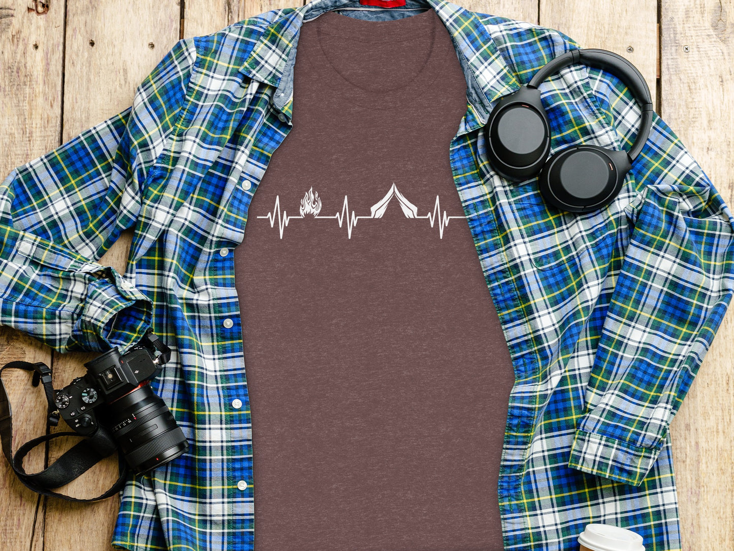Camping Heartbeat With Tent Plus Fire Summer Camp T-Shirt T-Shirt - Outdoor & Adventure Collection - Mile Marker 16 Gear by Cloud 16 Clothing Co.