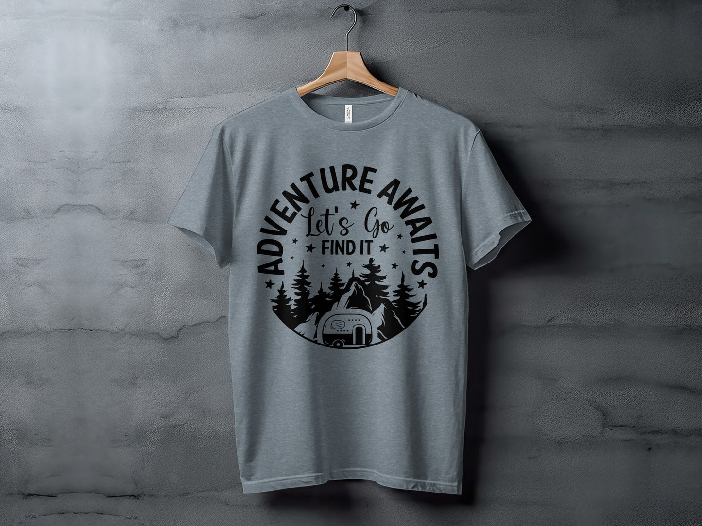 Adventure Awaits Let's Go Find It Silhouette Camper T-Shirt T-Shirt - Outdoor & Adventure Collection - Mile Marker 16 Gear by Cloud 16 Clothing Co.