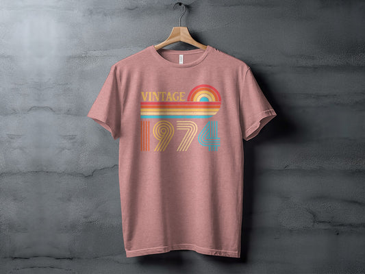 Vintage 1974 Retro Colorful Rainbow Graphic T-Shirt