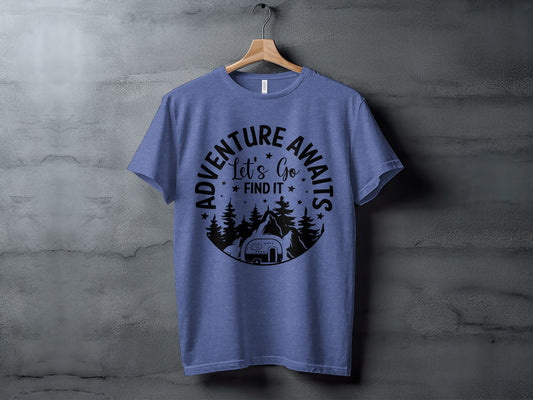 Adventure Awaits Let's Go Find It Silhouette Camper T-Shirt T-Shirt - Outdoor & Adventure Collection - Mile Marker 16 Gear by Cloud 16 Clothing Co.
