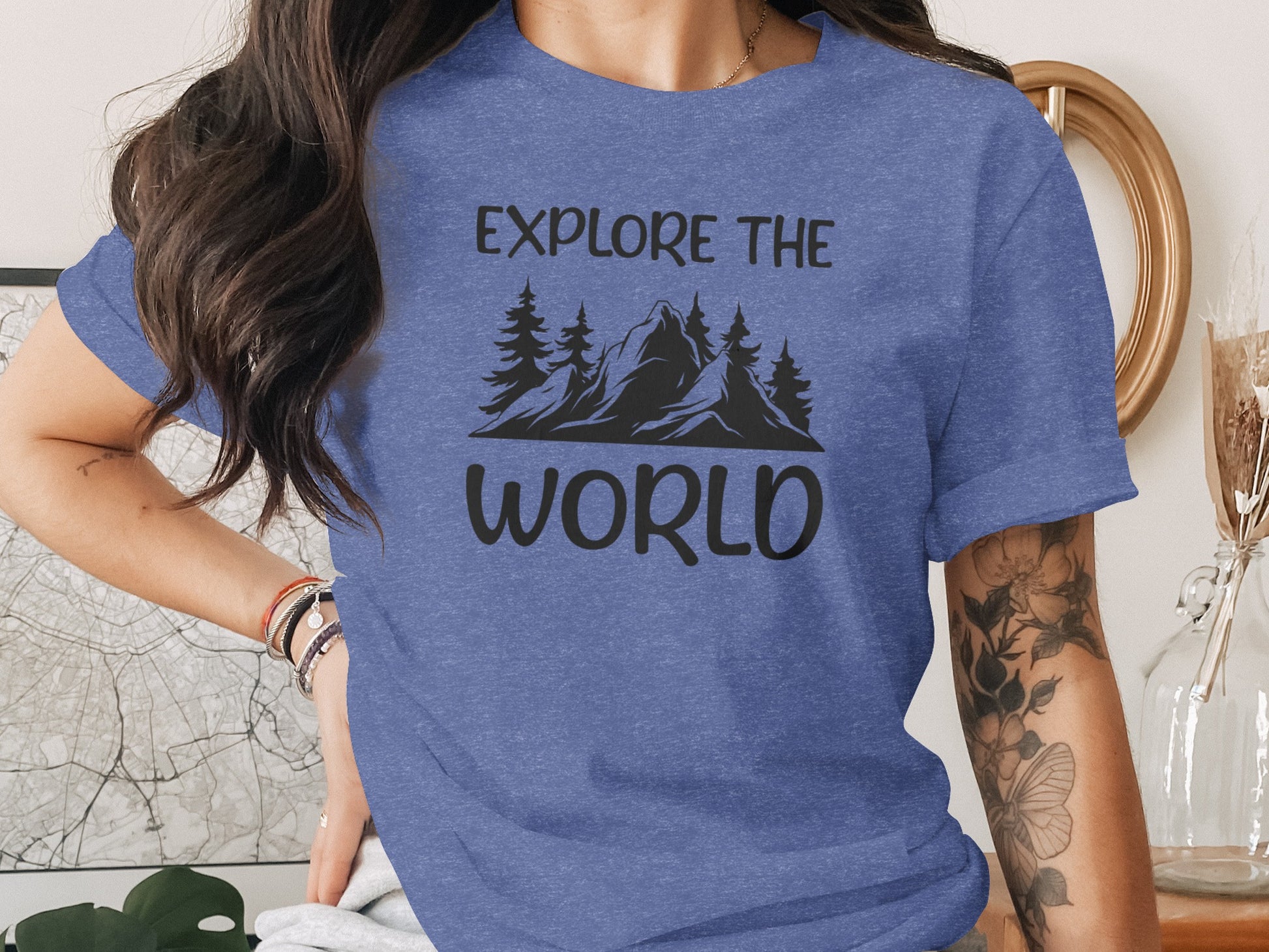 Explore The World Mountain Silhouette Hiking Adventure T-Shirt T-Shirt - Outdoor & Adventure Collection - Mile Marker 16 Gear by Cloud 16 Clothing Co.
