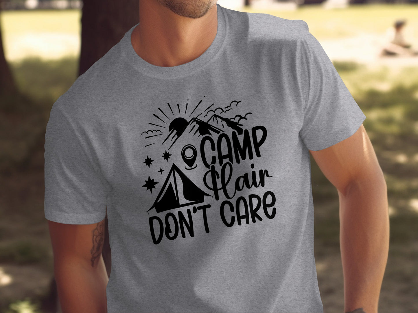 Camp Hair Dont Care with Mountain Scene Graphic T-Shirt T-Shirt - Outdoor & Adventure Collection - Mile Marker 16 Gear by Cloud 16 Clothing Co.