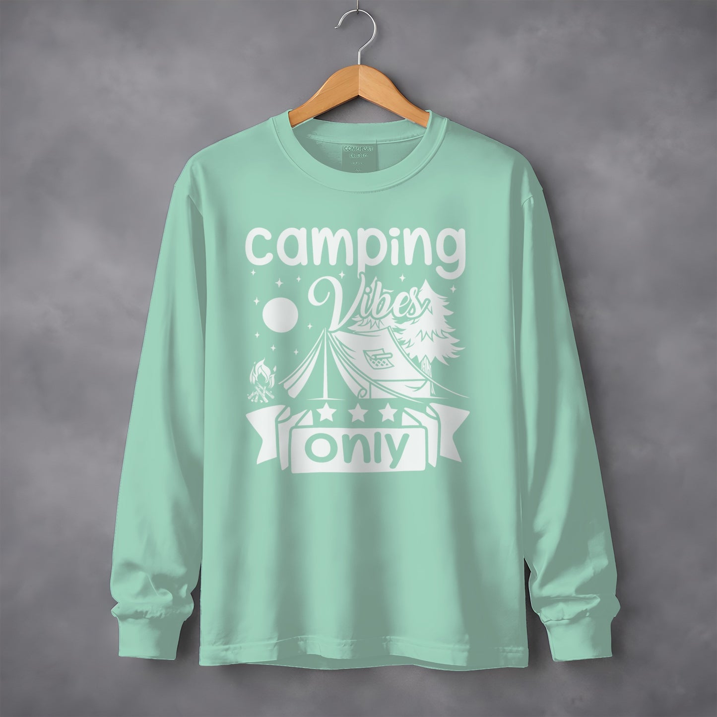 Camping Vibes Stars Only With Tent Graphic Long Sleeve T-Shirt Long Sleeve Tee - Outdoor & Adventure Collection - Mile Marker 16 Gear by Cloud 16 Clothing Co.