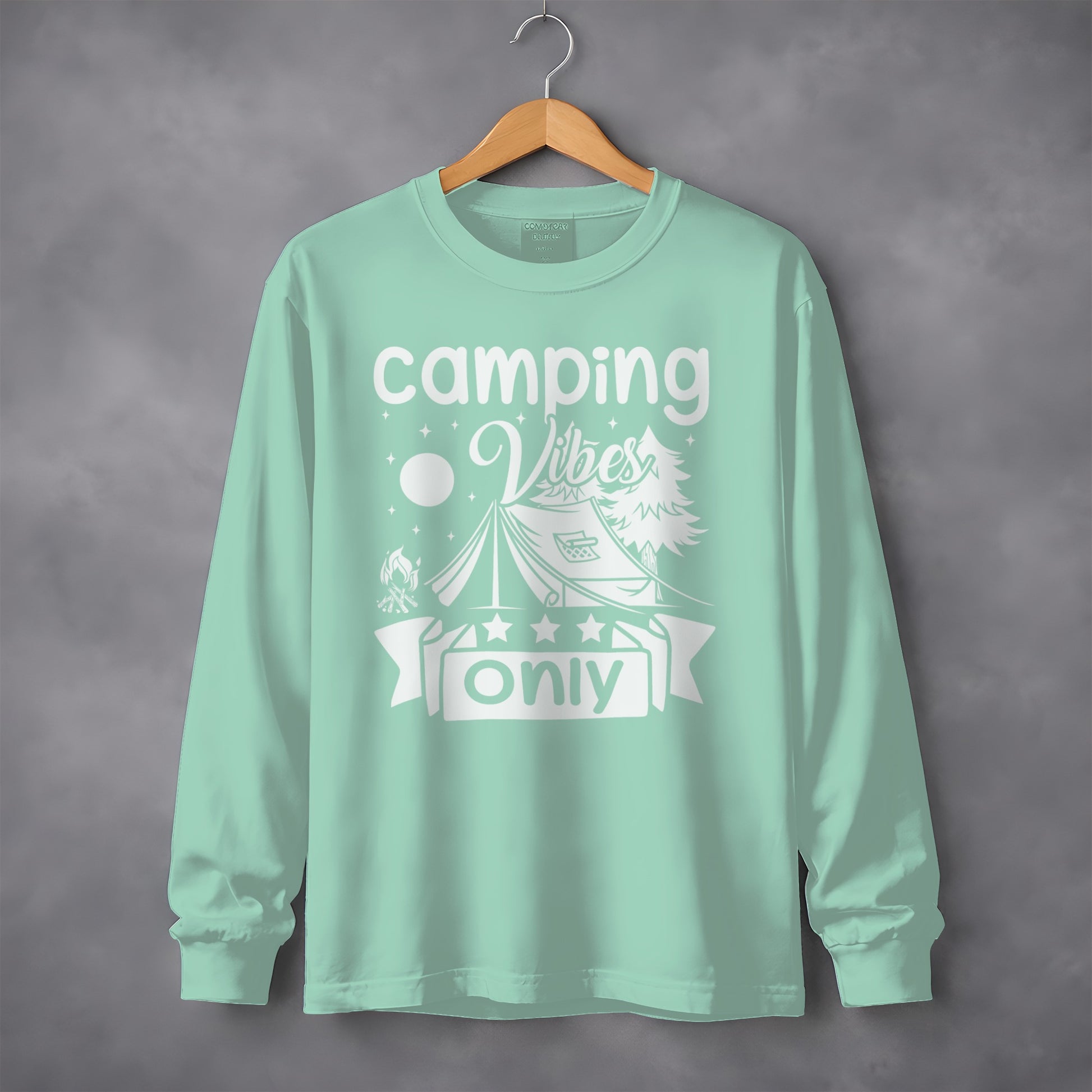 Camping Vibes Stars Only With Tent Graphic Long Sleeve T-Shirt Long Sleeve Tee - Outdoor & Adventure Collection - Mile Marker 16 Gear by Cloud 16 Clothing Co.