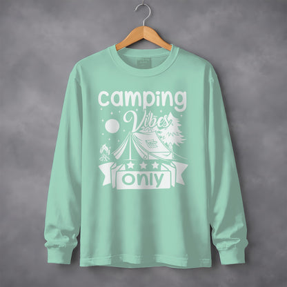 Camping Vibes Stars Only With Tent Graphic Long Sleeve T-Shirt Long Sleeve Tee - Outdoor & Adventure Collection - Mile Marker 16 Gear by Cloud 16 Clothing Co.