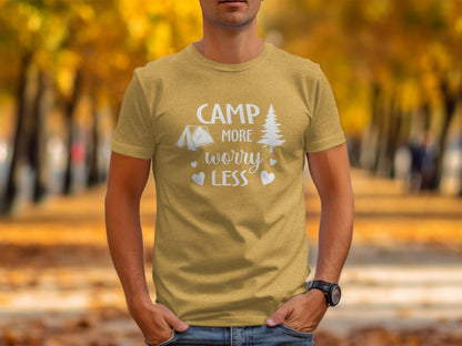 Camp More Worry Less Camping Adventure Graphic T-Shirt T-Shirt - Outdoor & Adventure Collection - Mile Marker 16 Gear by Cloud 16 Clothing Co.