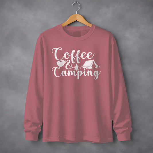 Coffee and Camping Adventure Design Long Sleeve T-Shirt Long Sleeve Tee - Outdoor & Adventure Collection - Mile Marker 16 Gear by Cloud 16 Clothing Co.