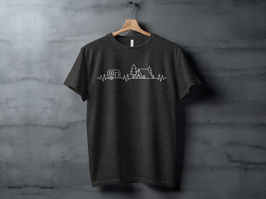 Camping Heartbeat Graphic Summer Outdoor Adventure T-Shirt T-Shirt - Outdoor & Adventure Collection - Mile Marker 16 Gear by Cloud 16 Clothing Co.