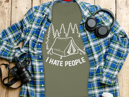 I Hate People Forest Tent Camp Design Shirt Product