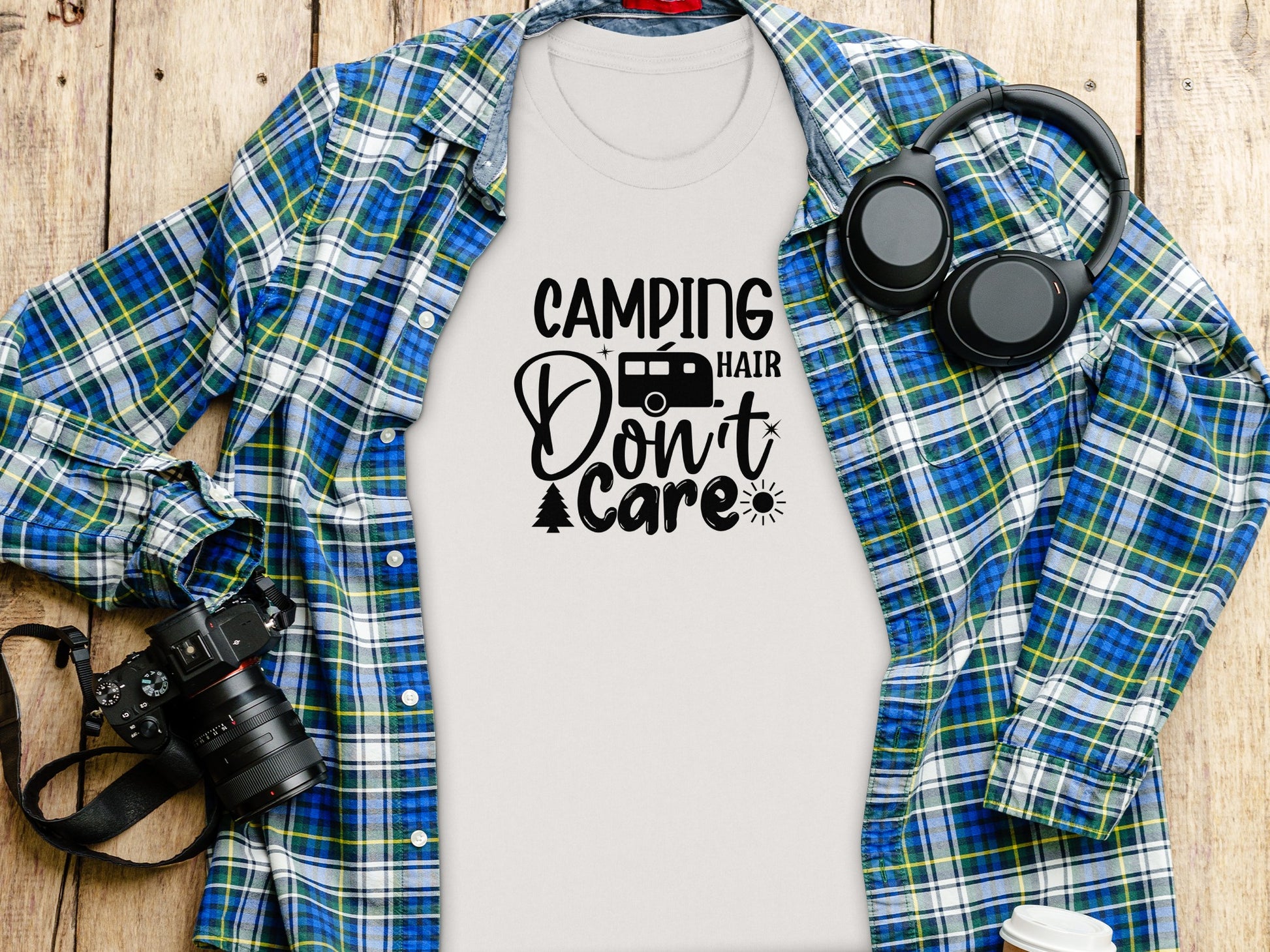 Camping Hair Dont Care Graphic Design Vacation T-Shirt T-Shirt - Outdoor & Adventure Collection - Mile Marker 16 Gear by Cloud 16 Clothing Co.