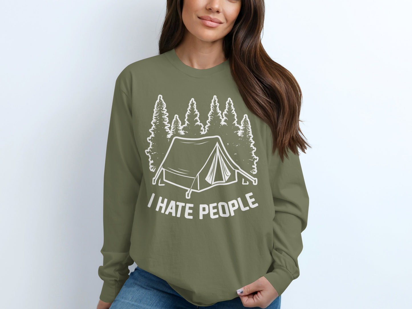 I Hate People Camping Tent Graphic Long Sleeve Shirt